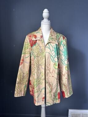Russell Kemp Aquatic Sea Life Plants Jacket 16W Blazer Coastal Summer Beach VTG